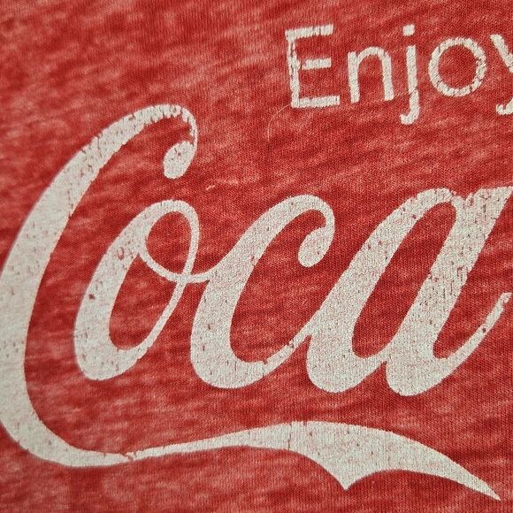 Coca Cola Women's Red Graphic Tee Semi-Sheer Burnout Knit Top Casual T-shirt L - Picture 4 of 6